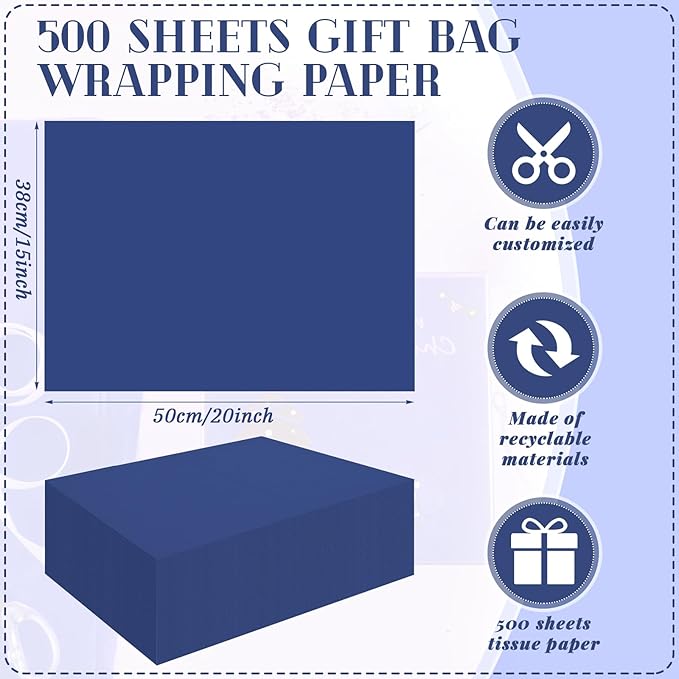 Qilery 500 Sheets Navy Blue Tissue Paper Bulk for Gift Bags 15 x 20 Inch Acid Free Packaging Wrapping Paper Sheets for Winter Hanukkah Christmas Decor DIY Crafts, Birthday Party, Shipping Packing
