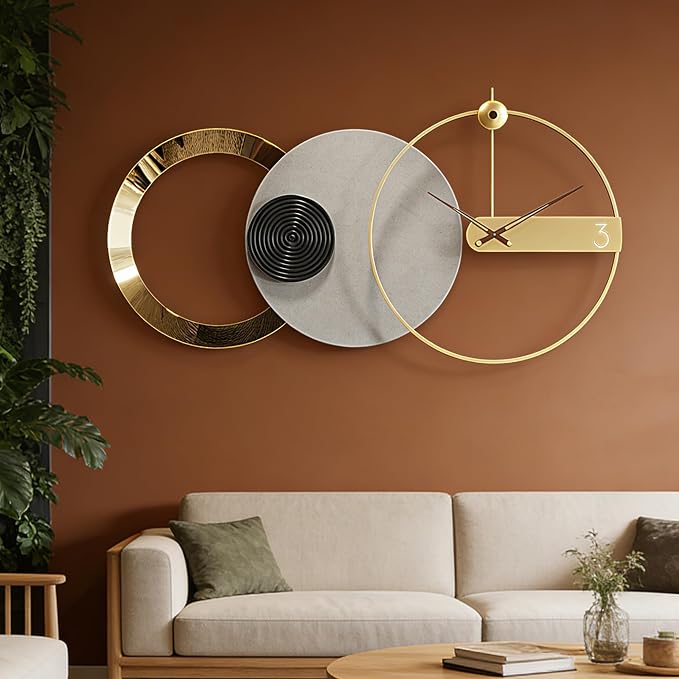Oversized Wall Clock for Living Room,Large Modern Nordic Metal,Silent Movement Wall Clocks Battery Operated, Mid-Century Modern Home Decoration for Bedroom Living Room Office,47" X 25"