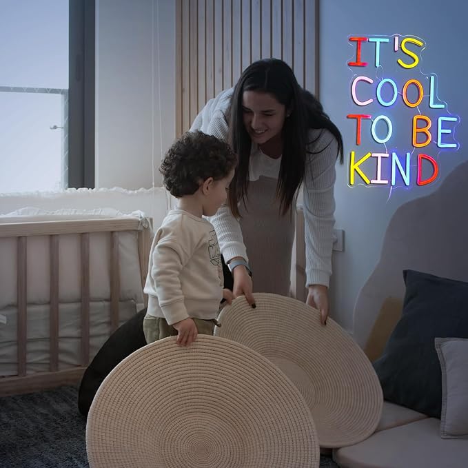 It's Cool To Be Kind Neon Sign Student Led Neon Light Powered by USB for Wall Decor Dimmable Be Kind Neon Light Sign for Classroom Bedroom Office Club Shop Bar School (Multicolored)