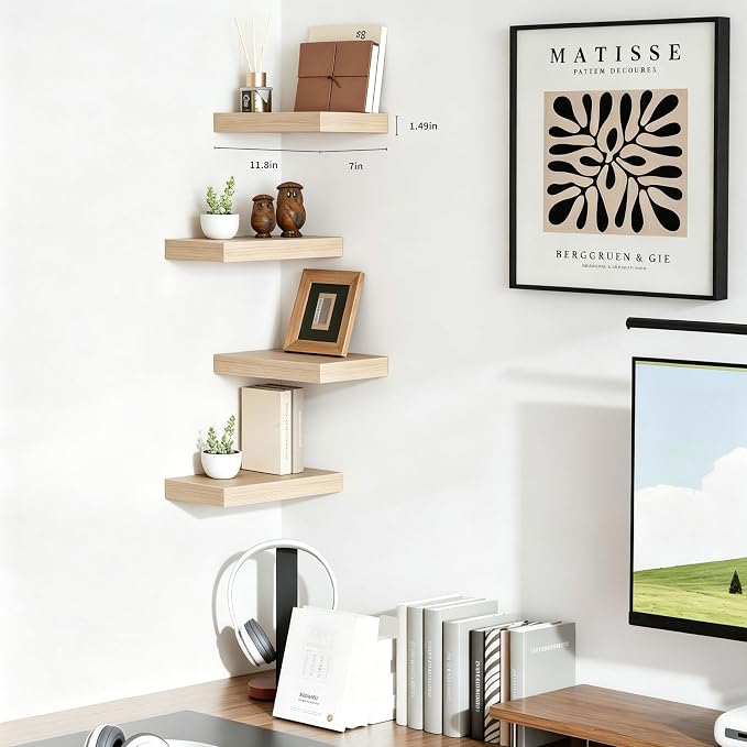 Floating Shelves for Wall, Bathroom Shelves Over Toilet, Wall Shelves & Book Shelf for Room, Hanging Shelf, Modern Wooden Wall-Mounted Small Floating Shelves, 12x7x1.5 in (Oak, Set of 2)