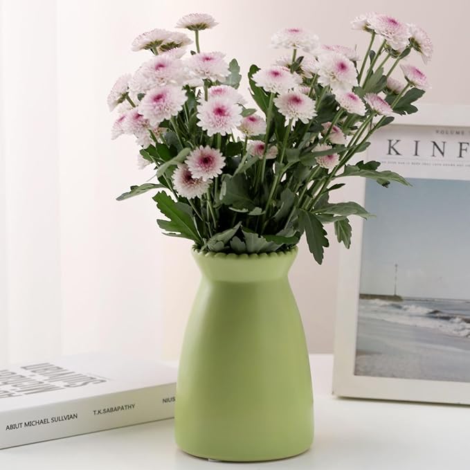 hjn Green Flower Vase – Minimalist Ceramic Vase, Decor Vases for Flowers/Centerpieces/Table/Office/Living Room/Bookshelf/Mantel-(Green)
