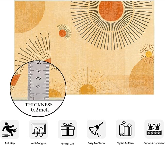 Sun Runner Rug 2x6 for Hallway Kitchen Bedroom,Mid Century Modern Runner Rugs Washable Boho Geometric Rug Non-Slip Printed Low Pile Long Floor Carpet Mat for Bedroom Laundry,Yellow