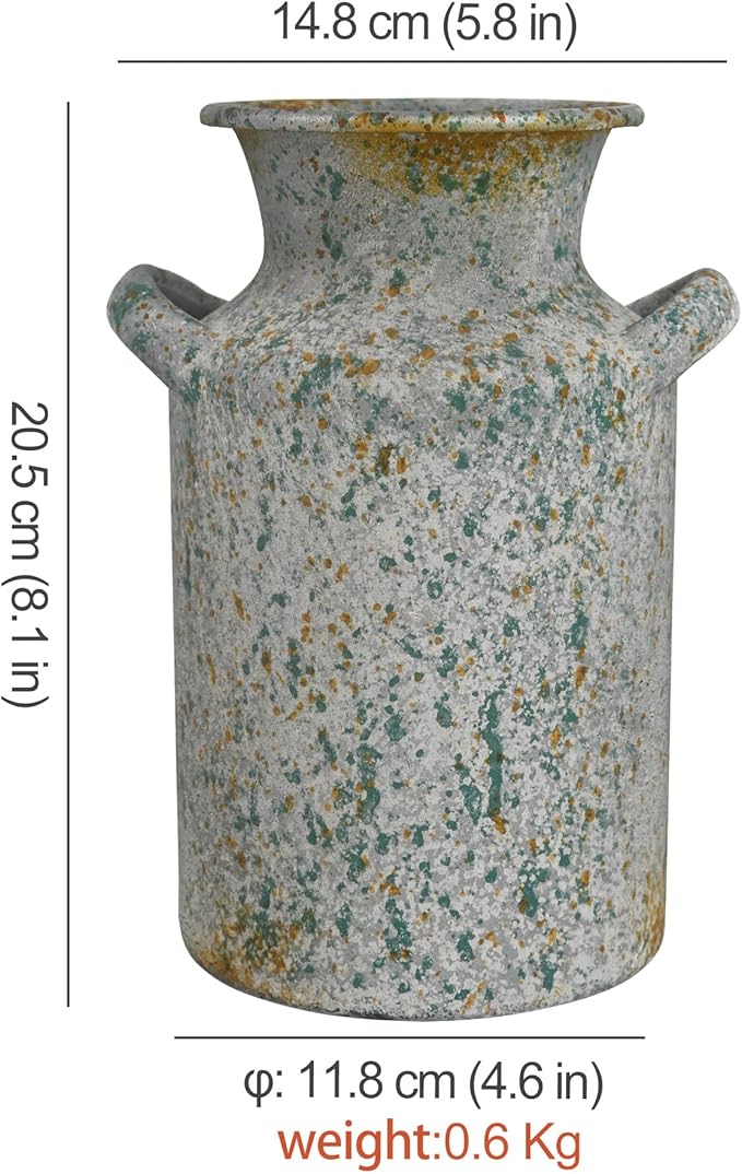 Rustic Vintage Metal Flower Vase for Decor Milk Jug Small Vases for Flowers Kitchen Decorations, Cylindrical,Perfect for Kitchen, Dining Room, Living Room,Housewarming Gift,Green