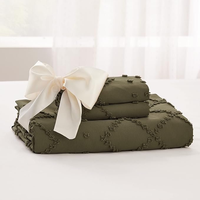 Bedsure Boho Duvet Cover Queen Size - Olive Green Breathable & Soft Boho Bedding, Machine Washable Comforter Cover for All Seasons, Includes 1 Duvet Cover 90"x90" with 2 Pillow Shams & Zipper Closure
