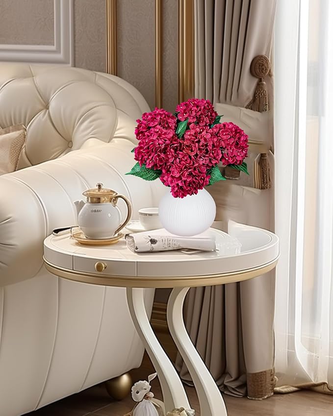 6PCS Premium Red Hydrangea Artificial Flowers Bouquets, Red Silk Hydrangea Flowers Heads with Stems, Fake Hydrangeas Flowers Arrangement, Faux Hydrangea Decor for Home Wedding Party Baby Shower