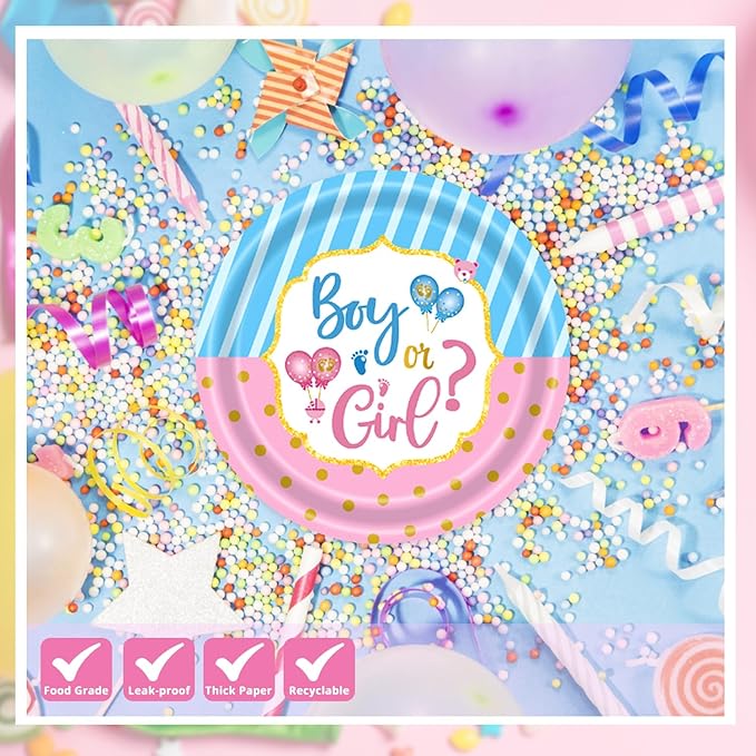 40 Pcs Gender Reveal Party Supplies, Disposable Paper Plates and Napkins Tableware Set for Boy or Girl Gender Reveal Party Baby Shower Decorations Serves 20