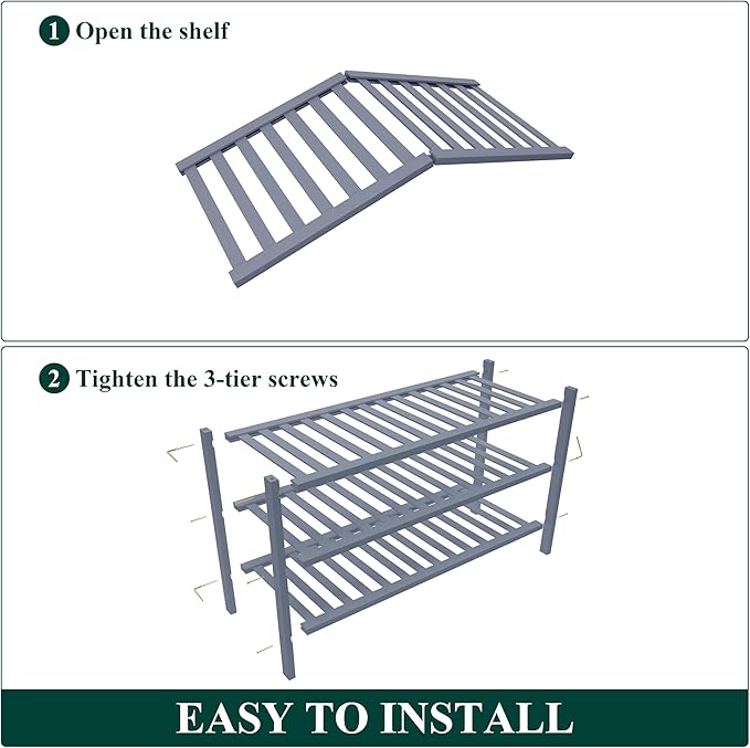 Smiry Bamboo Shoe Rack for Closet, 3 Tier Wooden Stackable Shoe Organizer, Free Standing Shoes Storage Shelf for Entryway, Front Door Entrance, Grey