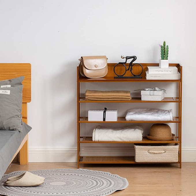 SOBIBO Bamboo Shoe Rack Organizer, 5 Tier Shoe Shelf Storage Organizer, for Entryway, Hallway, and Closet (Brown-39)