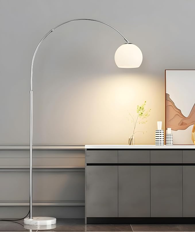 Nordic Simple Floor Lamp with White Shade, Arc Reading Lamp for Living Room, Study Room&Bedroom Beside,Creative Art Deco Bauhaus Standing Lamps for Ambient Lighting