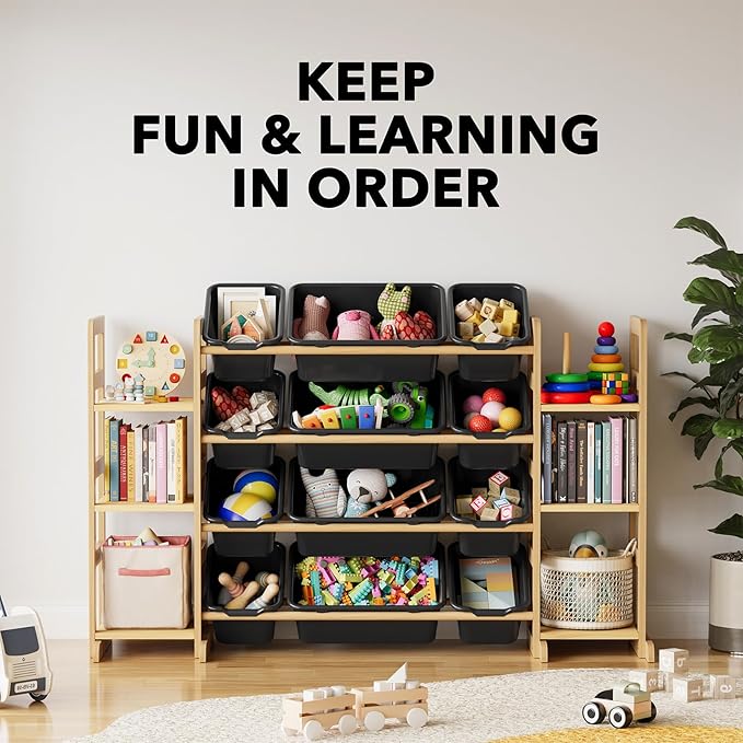 SpaceAid Toy Storage Organizer with 6 Shelves and 12 Bins, Toy Organizers Storage Bookshelf, Kids Bin Shelf Toys Box Bookcase for Bedroom Playroom Organization Room Decor, True Black