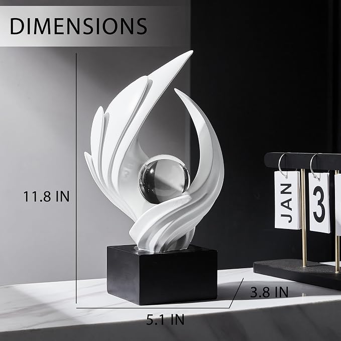 FJS Modern White Statue Table Decor for Living Room, Abstract Art Table Decor Accents, Resin Sculptures Home Decorations for Bookshelf TV Stand Living Room Dining Room Office