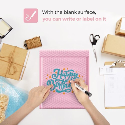 Fuxury Bubble Mailers - Light Pink Self-Seal Padded Envelopes | 8.5x12, 250 Pack, Waterproof Cushioning Bags