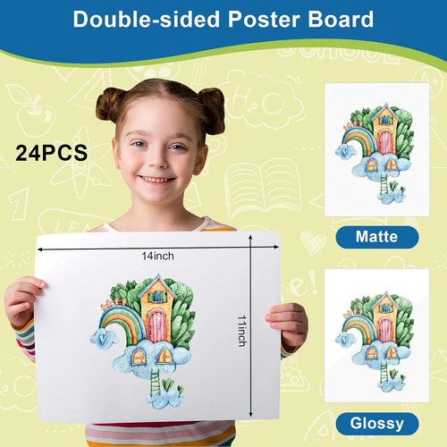 ROOKEA White Poster Board Paper - 24 Pcs Bulk for Vision Boards, Arts & Crafts | 11x14 Size