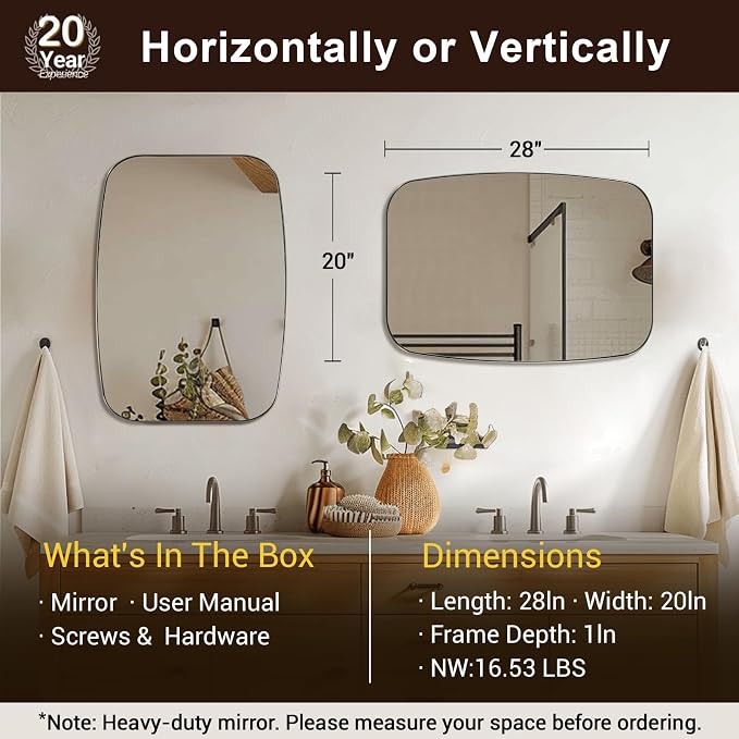 ANDY STAR Oval Mirror for Bathroom, 20x28 Brushed Nickel Oblong Bathroom Mirror for Vanity with Stainless Steel Metal Frame, Modern Anti Rust Wall Mounted