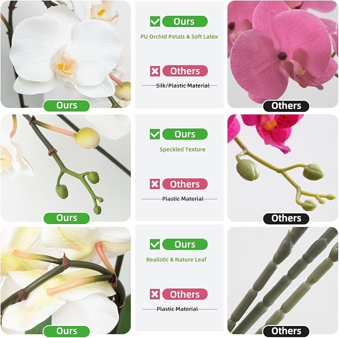CXGS Orchids Artificial Flowers Realistic Fake Flowers in Ceramic Pot 20" White Lifelike Faux Floral Arrangement Soft PU Phalaenopsis for Home Hotel Indoor Decor, Centerpiece Display