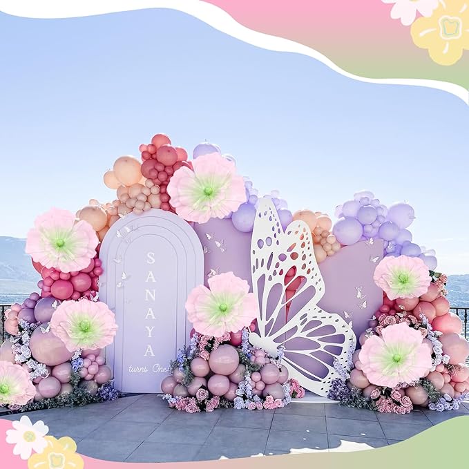Artificial Giant Huge Flowers 5.57FT 3D Large Faux Floral Green Pink Big Flowers for Wedding Birthday Party Shop Window Display Arrangement Event Decorations