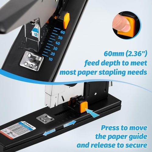 Heavy Duty Stapler - 210 Sheets Capacity | Effortless Office & School Stapler with Adjustable Width, Black
