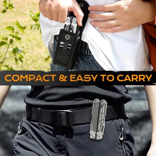 BIBURY 22-in-1 Stainless Steel Multitool - Foldable EDC Pocket Knife with Scissors & Sheath for Outdoor Survival