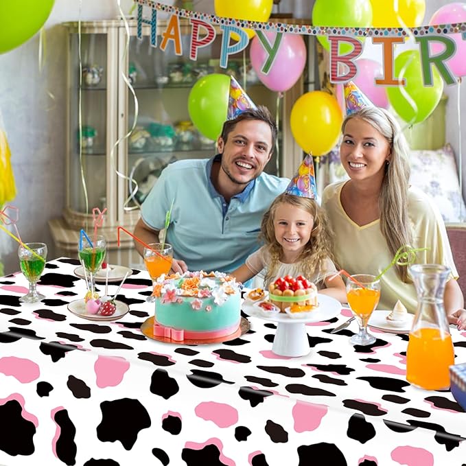 3 Pack Pink Cow Print Tablecloth - Cow Birthday Party Table Cloth Cow Print Table Cover for Disco Pink Cowgirl Birthday Decorations Supplies, 108 x 54 Inch