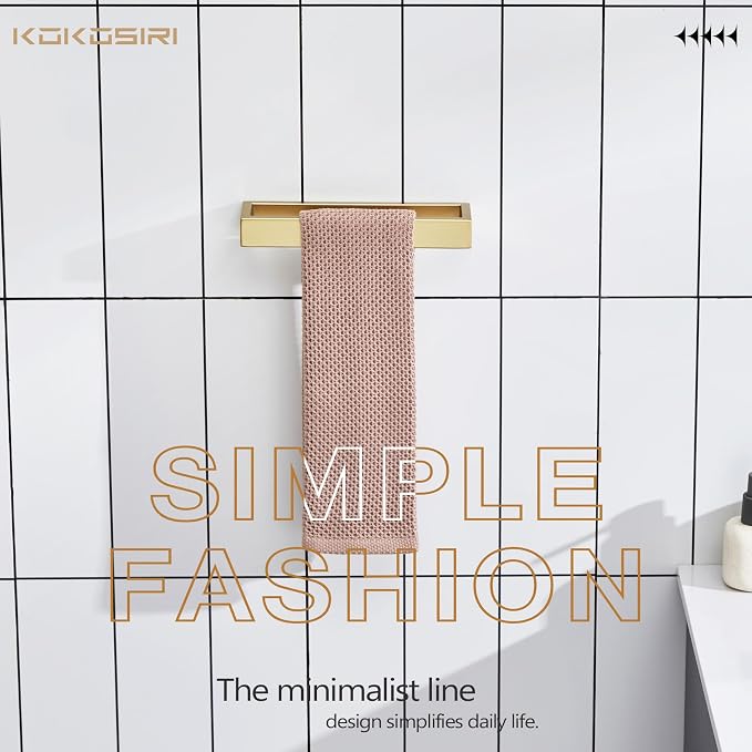 KOKOSIRI Towel Ring Brushed Gold Hand Towel Holder 9 Inch Kitchen Towel Hanger Rack Stainless Steel Bathroom Hardware Wall Mounted, 1 Pack B4008BG-L9
