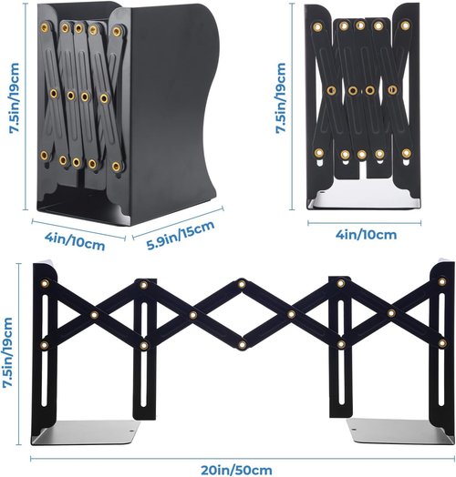 M&G Adjustable Bookends - Heavy-Duty Metal Bookend for Shelves | Extends Up to 20in - Black