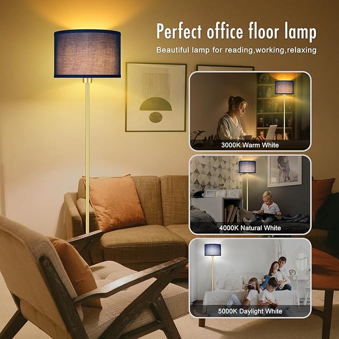 Floor Lamp Blue, Standing Lamp, Modern Stand Up Light with Lampshades, Foot Pedal, 59" Tall, Bright Pole Lamps for Living Room, Bedroom, Office, Nightstand, Kids' Gift, Gold Lamp(E26, Without Bulb)