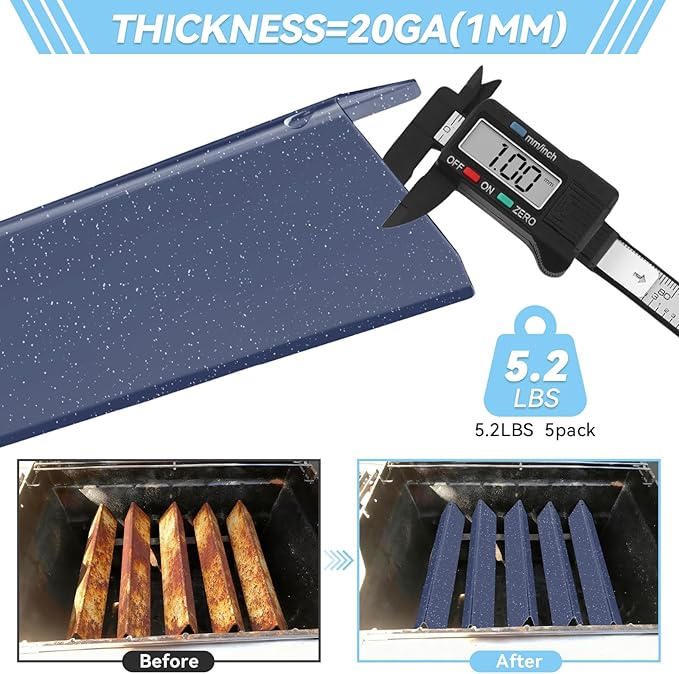 15.3 inch Flavorizer Bars for Weber Spirit 300 and GS4 Spirit II 300 Series E310 E320 E330 S310 S320 S330 with Front Control Knobs, Porcelain Steel Grill Heat Plates Replacement for 7636, 5 Pack