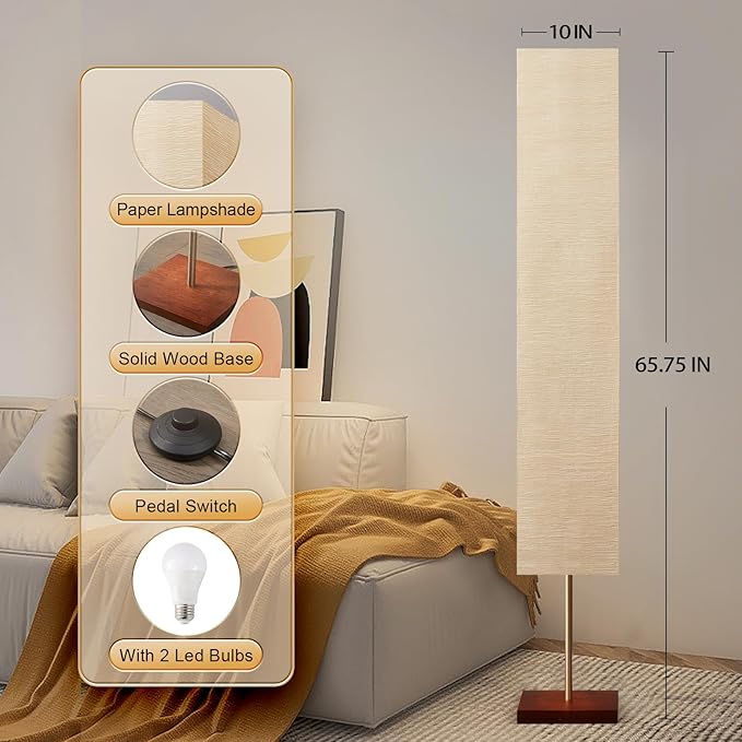 GyroVu 65“ Floor Lamp for Living Room, RGBW Color Changing Led Floor Lamp Standing Lamp Corner Tall Lamp with Remote Control Rice Paper Lamp for Bedroom, Office Beige(Bulbs Included)
