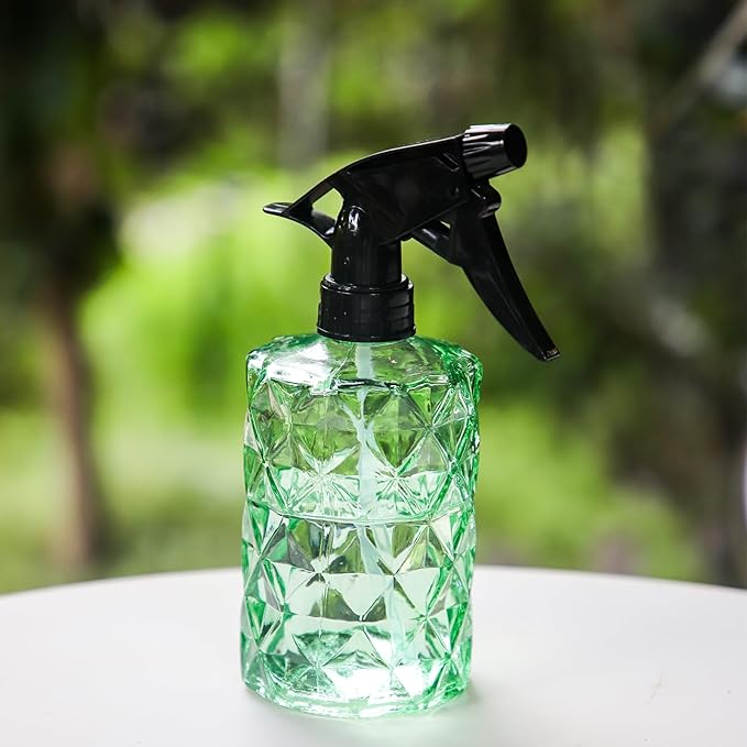 OFFIDIX Fine Mist Plant Mister, Handheld Pressure Glass Spray Bottles, 0.35L/11.8oz Watering Can with Adjustable Nozzle for Outdoor Indoor Gardening and Cleaning Work (Green)