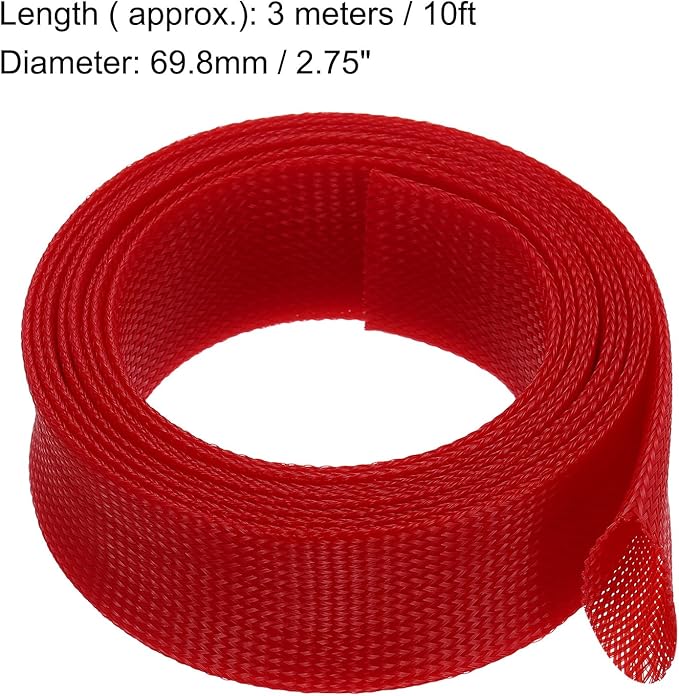uxcell Expandable Sleeving,2 3/4-inch 10ft Cable Sleeve, Red