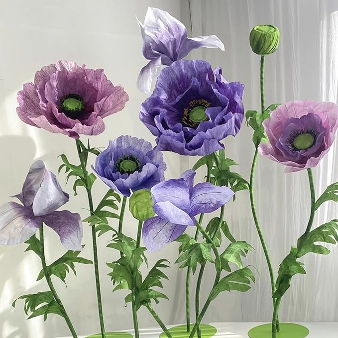 Giant Artificial Flower for Decoration, 9 Pcs/Set Artificial Flower for Wedding Birthday Christmas Purple Party Banquet Backdrop Decor Photography Props, Shop Window Display
