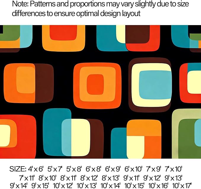 Mid Century Modern Rug, Colorful Abstract Geometric Area Rug, Retro Atomic Starburst Rugs, Washable Non-Slip Soft Low Pile 1950s Carpet for Living Room, Bedroom (7' x 10'(Rectangular))