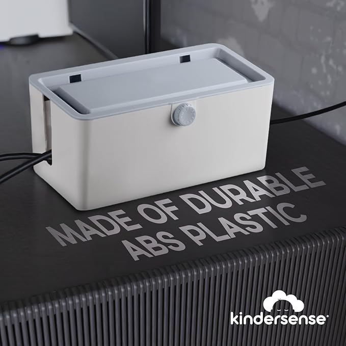 KinderSense® Cable Management Box - Cord Organizer with Child Proof Lock - Cord Hider to Conceal Wires,Power Strips from TV,Computer,Desk and Babies - 12 X 5.25 x 5.25 (Gray)