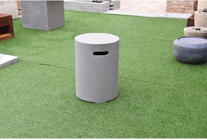 AMS Fireplace | Elementi Lunar Concrete Propane Tank Cover (Cylinder Smooth - Light Gray) | GFRC, Light Gray Color, Round Shape, Size - 15.7 x 15.7 x 20 inches | Suited for Lunar Light grey fire pit.