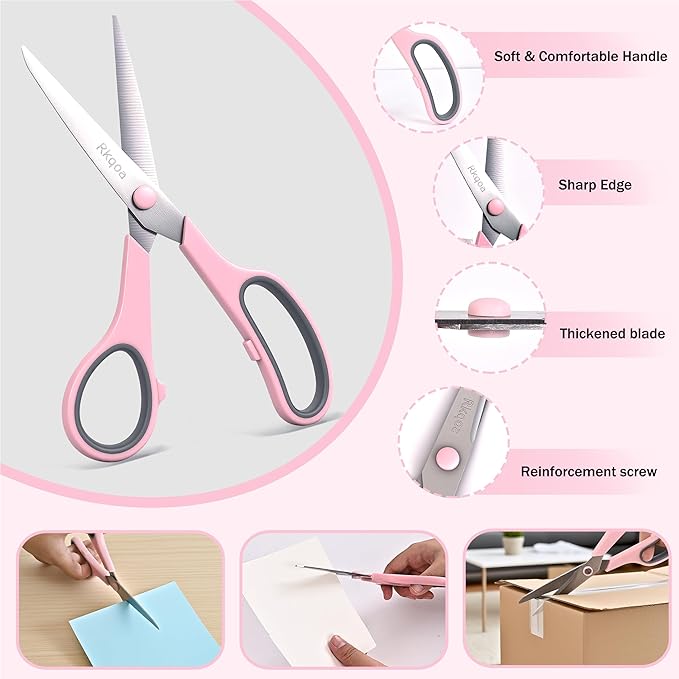 Black-Purple Scissors Pack, Rkqoa 8" Adult Scissors All Purpose - Comfort-Grip Sharp Shears for Office School Sewing Fabric Craft Art Supplies, Teacher/Class Everyday use, Classroom Must have