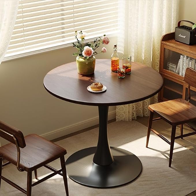 24" Tulip Table for 1-2 Persons Modern Round Dining Room Table, Mid-Century Modern Walnut Small Kitchen Table with MDF Wooden Top, Leisure Coffee Table for Living Room, Dining Room, Office
