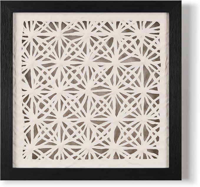 FOLKOR Abstract Framed Black and White Wall Art for Hallway Entryway Staircase, 12" Natural Rice Paper Geometric Wall Decor, Unique Room Aesthetic Artwork Wall Panel for Farmhouse Living Room Book Shop