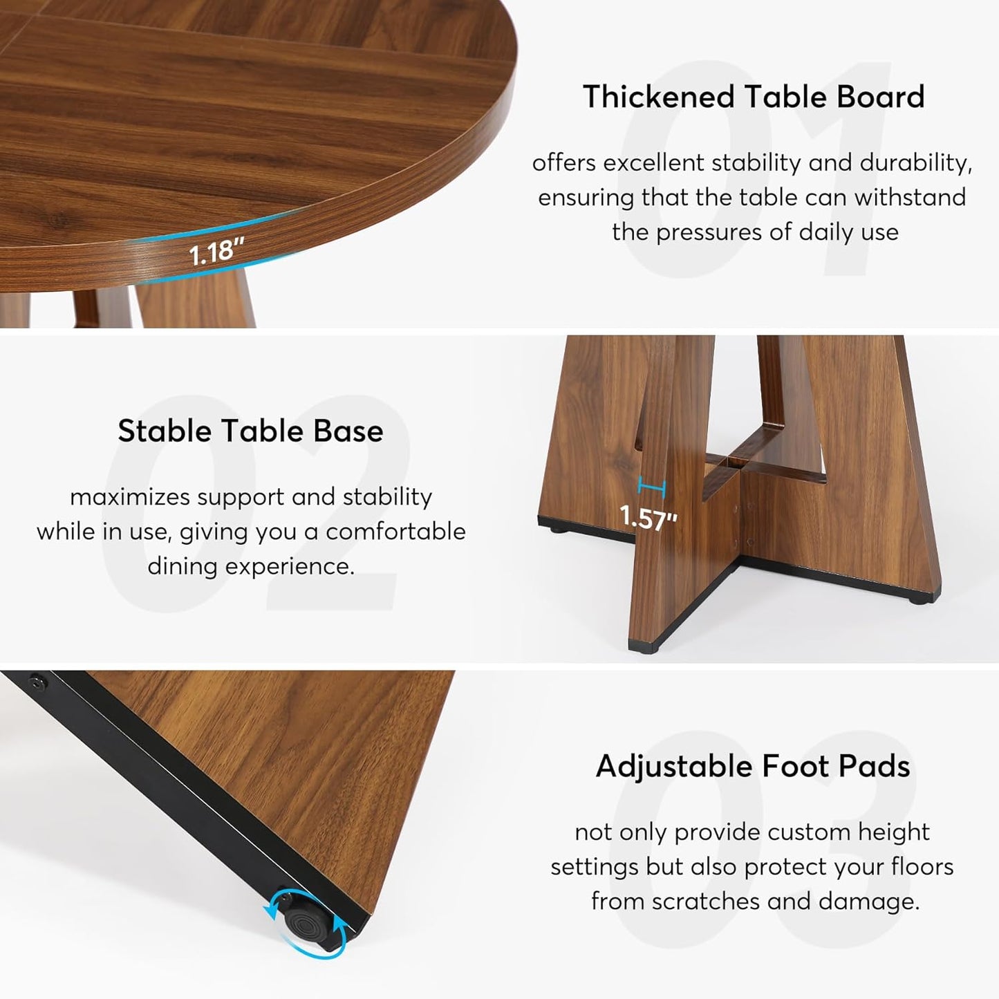 Tribesigns 47-Inch Round Dining Table - Rustic Brown Wood Kitchen Table for 4-6 | Farmhouse Accent Furniture