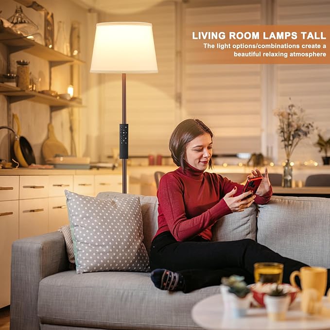 Raexpectis 【Upgraded Floor Lamps for Living Room, Modern Floor Lamp with Remote Control, Dimmable Colors Temperature Standing Lamp Foot Switch, 9W Bulb Tall Lamps for Bedroom Office Kid Room - Brown