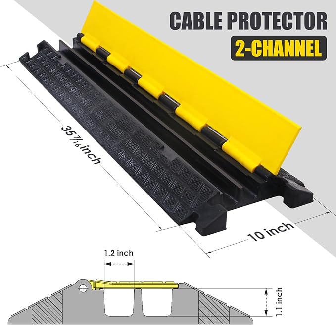 OranLite Heavy-Duty Rubber Cable Protector Ramp, Floor Cable Wire Cord Cover Speed Bumps 22000 Lbs Load Capacity, Driveway Hose Cable Ramp Protective Cover for Indoor Outdoor (Small 2-Channel x 4Pcs)