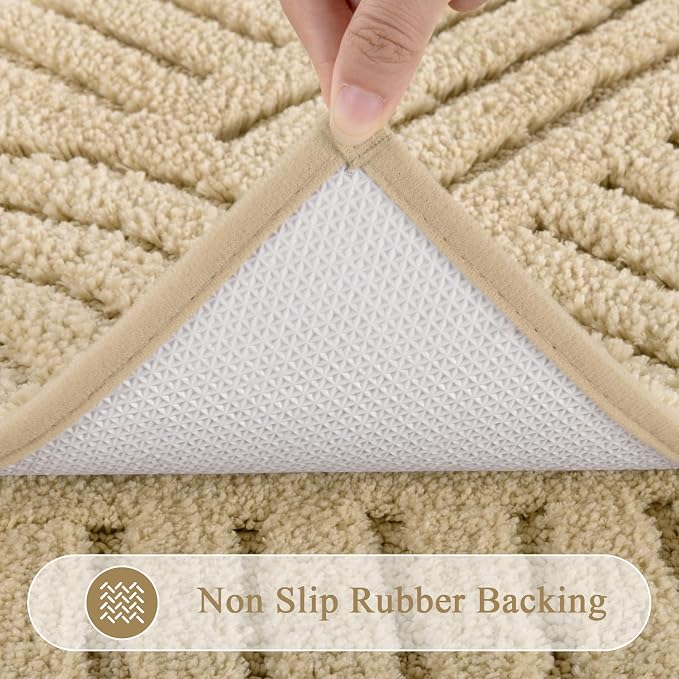 SHACOS Boho Bathroom Rugs 24"x36" Extra Soft Absorbent Microfiber Bath Mats Home Decor Non Slip Bath Rugs Machine Washable Shaggy Carpet for Bath Room Floor Shower Bathtub, Beige 2' x 3'