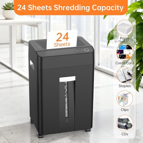 Locksworth Heavy Duty Paper Shredder - 24-Sheet Cross-Cut | P-4 Security, 8.9 Gal Bin for Office Use