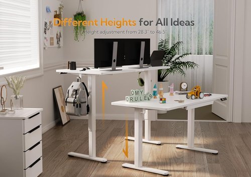 Claiks Electric Standing Desk - Adjustable Height Sit-Stand Workstation with Drawers | 40 Inch, White