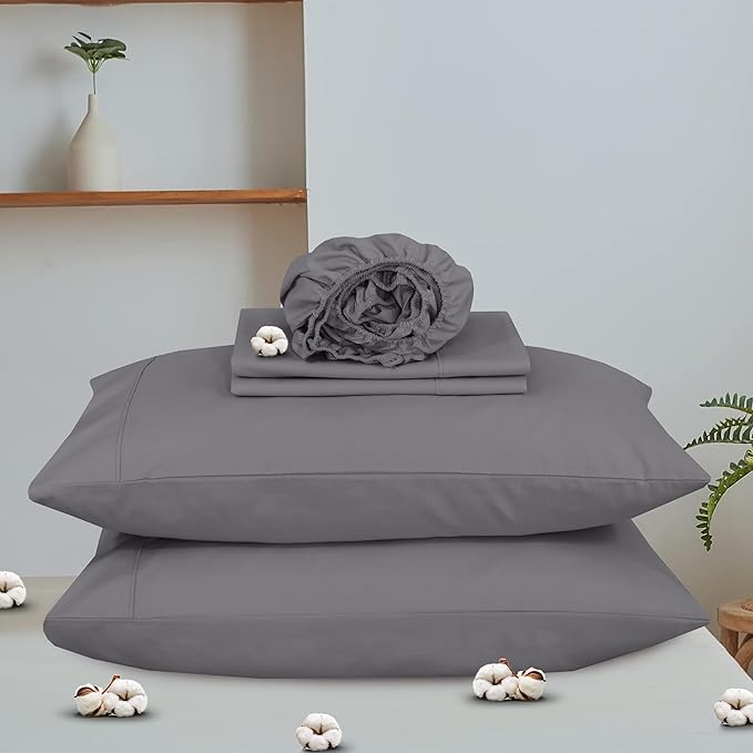 RUVANTI 100% Organic Cotton Sheets Queen Size, Percale Weave, GOTS Certified, 4-Piece Set, Deep Pocket 15", Crisp & Breathable, Soft Durable Bedding, Sábanas Algodón Orgánico – Silver Filigree