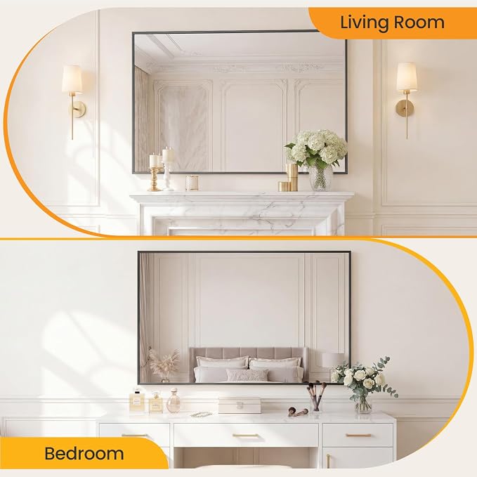 Sweetcrispy Bathroom Mirror for Over Sink, 30" x 48" Rectangle Wall Mount Mirrors with Metal Frame, Modern Vanity Mirror with Tempered Glass, for Home Decor, Anti-Rust, Black