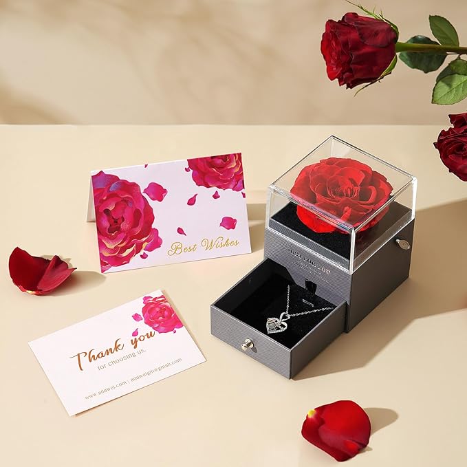 ADDWel Rose Gifts for Grandma Birthday, Unique Preserved Rose Music Box with Silver Grandma Necklace Gift for Grandmother Abuela Nana Bday Christmas Mother's Day from Grandkids, Grandmas Cute Presents