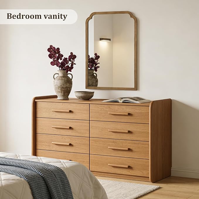 WallBeyond 28" x 40" Wood Bathroom Mirror for Wall Mounted, Rustic Rounded Corner Vanity Mirror for Entryway, Living Room or Bedroom Home Decorative [28" x 40" Natural Color]
