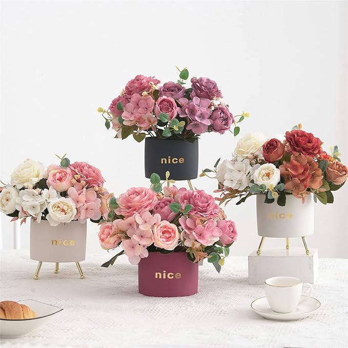Artificial Flowers Fake Peony Silk Flowers Hydrangea Bouquet Decor Faux Camellia Flower for Home Living Room Table Centerpieces Decoration
