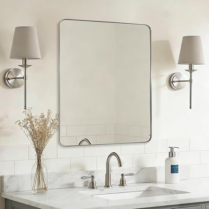 ANDY STAR Brushed Nickel Mirrors for Bathroom Sink, 24x30 Inch Bathroom Vanity Mirror with Rectangular Metal Frame-Modern Clean Design with Superior Stainless Steel Frame