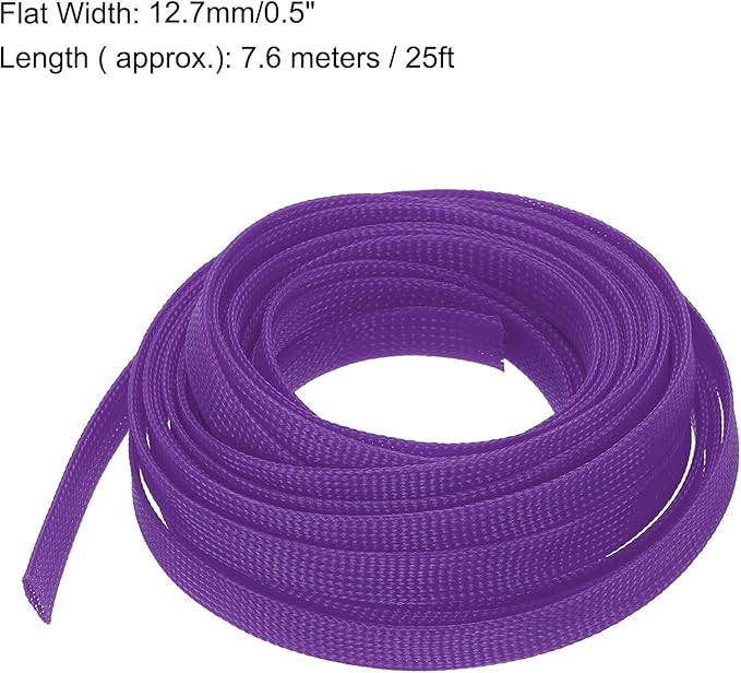 uxcell PET Expandable Sleeving 25ft 1/2" Purple Cable Management Sleeve Cord Organizer for Wrap Protect Cable